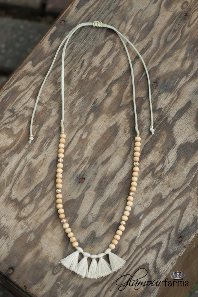 Angelina Tassel Necklace - Beige/Worn Gold