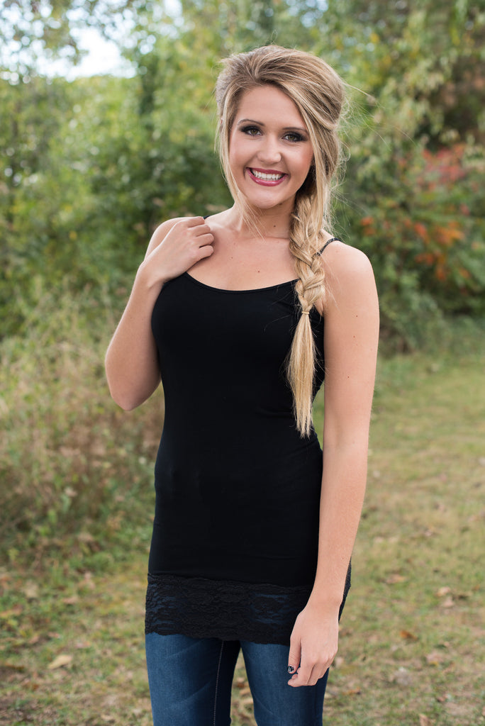 Ahh-Mazing Cami Lace Bottom Long Shaper - Black