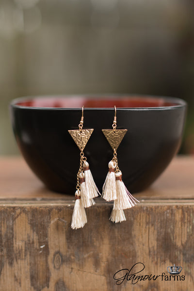 *RESTOCK* Angelina Tassel Earring - Beige/Worn Gold