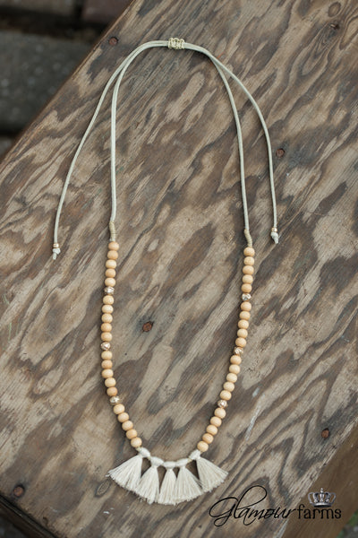 Angelina Tassel Necklace - Beige/Worn Gold