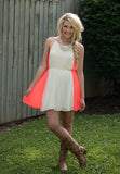 Around The Block Pleated Dress - Ivory/Coral