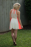 Around The Block Pleated Dress - Ivory/Coral