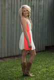 Around The Block Pleated Dress - Ivory/Coral