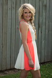 Around The Block Pleated Dress - Ivory/Coral