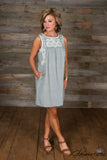 *1 LEFT - MEDIUM* Ashbury Embroidered Dress - Denim Blue
