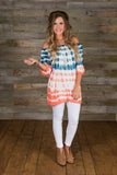 *1 LEFT - MEDIUM* Catch The Sun Peasant Top - Blue/Coral