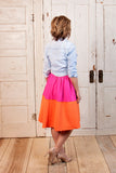 Color Block Midi Skirt - Pink/Orange