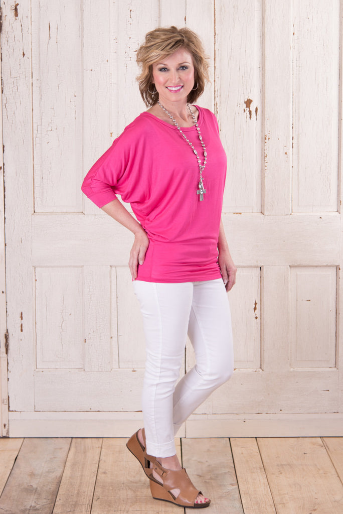 Comfy Girl 3/4 Sleeve - Fuschia