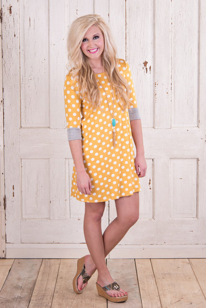 Dot Mind Me Tunic Dress - Yellow/Hthr Gray