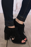 Hickory Fringe Open Toe Bootie - Black