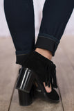 Hickory Fringe Open Toe Bootie - Black