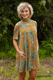 * 1 Left - Medium* Mixie Cold Shoulder Tunic/Dress - Mustard/Multi