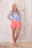 Retro Dot Shorts - Neon Coral
