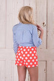 Retro Dot Shorts - Neon Coral