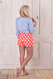 Retro Dot Shorts - Neon Coral