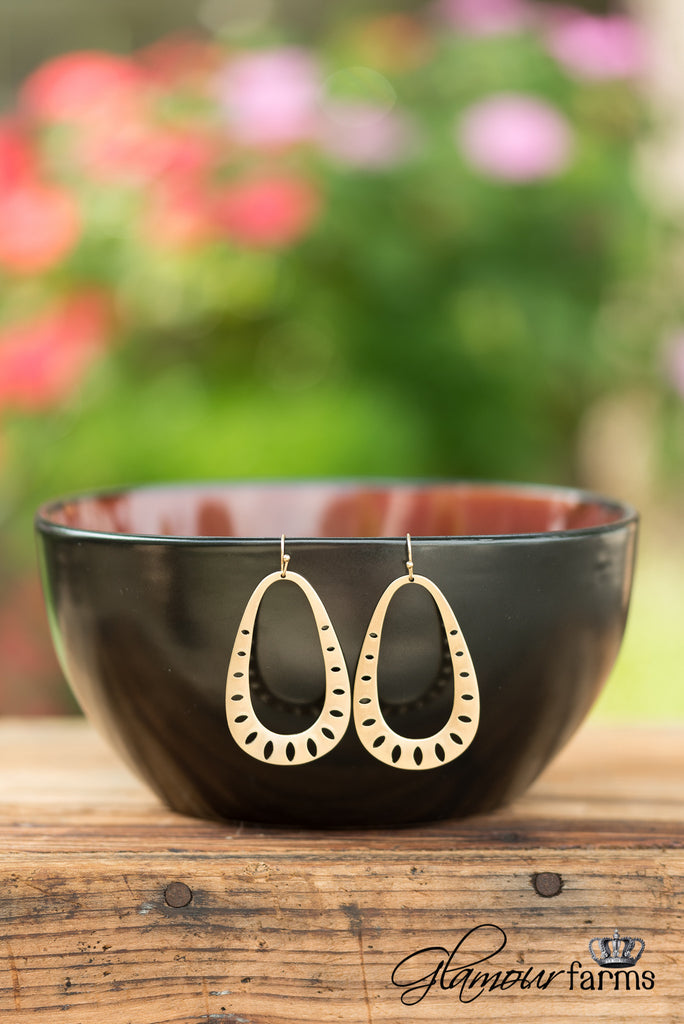 Satin and Lace Oval Hoop Earrings - Satin Gold