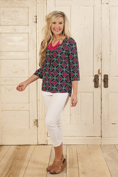 Sorority Days Top - Navy/Pink