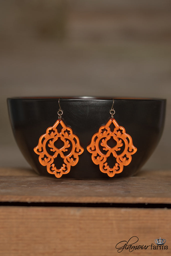 Square Art Deco Resin Earrings - Orange