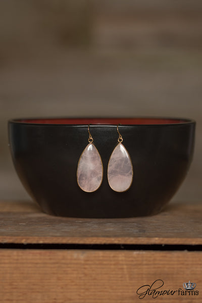 Teardrop Stone Earrings - Pink/Gold