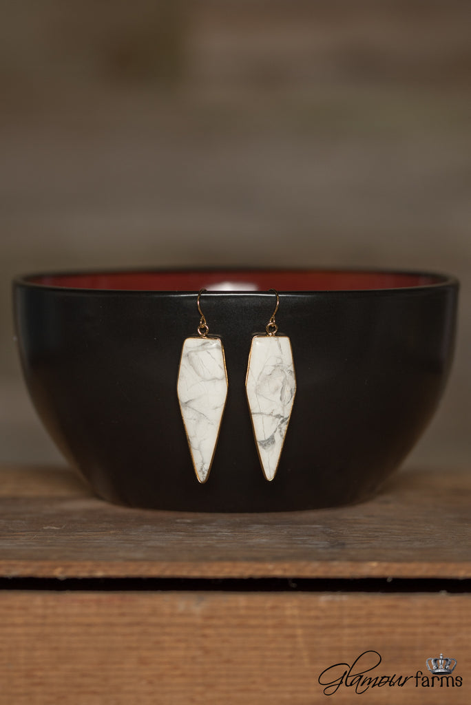 Zen Pentagon Stone Earrings - White/Gold