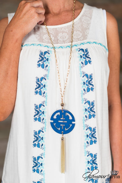 *1 LEFT* Zen Resin Pendant Necklace - Cobalt