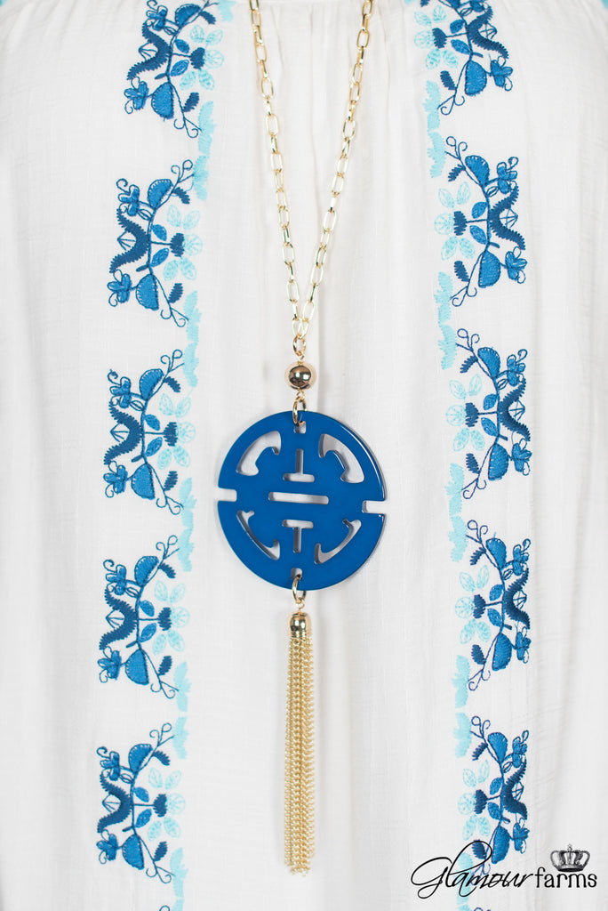 *1 LEFT* Zen Resin Pendant Necklace - Cobalt
